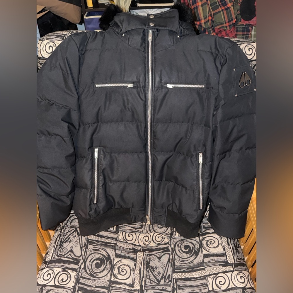 Moose Knuckles Black Bomber Jacket (Cloud NeoShear) XXL